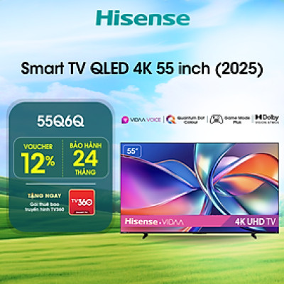 Smart Tivi Hisense 55 inch QLED 4K 55Q6Q, Lắp đặt toàn quốc - HÀNG CHÍNH HÃNG