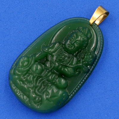 Mặt dây chuyền Bồ tát Phổ hiền xanh 4.3 cm kèm hộp nhung