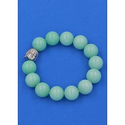 Vòng tay đá Ngọc Bích xanh 14 ly cẩn hạt Phật A Di Đà inox bạc VNBXNLT14 - hợp mệnh Mộc, mệnh Hỏa
