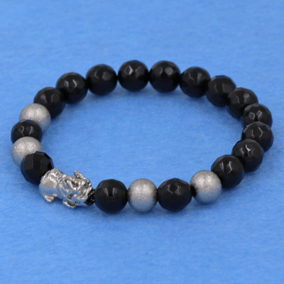 Chuỗi đeo tay thạch anh đen cắt giác 8 ly - cẩn Tỳ Hưu inox bạc VTAEGTHTB8 - hợp mệnh Thủy, mệnh Mộc