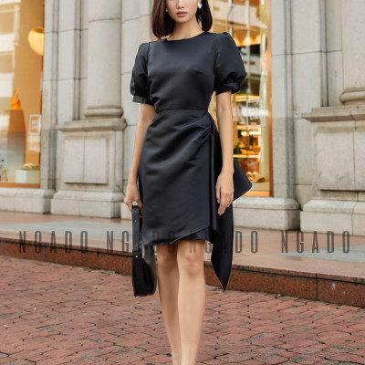 Đầm đen cổ tròn NGADO , đầm nữ , váy đầm thiết kế , sang trọng , dự tiệc