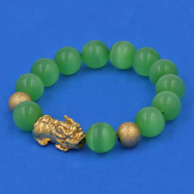 Vòng tay Đá Mắt Mèo Xanh Lá 12 ly - cẩn Tỳ Hưu Phong Thủy inox vàng VMEXNTHHBV12 - hợp mệnh Mộc, mệnh Hỏa