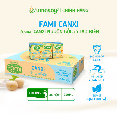 Thùng Sữa đậu nành Vinasoy Fami Canxi ít đường (200ml x 36 Hộp)