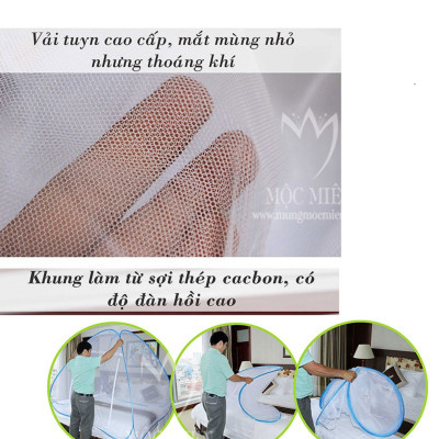 Màn chụp tự bung đỉnh tù cao cấp Mộc Miên loại 1,6m x2m -1 cửa 