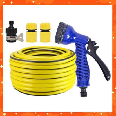 Bộ dây tăng áp 3 lần vòi xịt nước rửa xe, tưới cây loại 3-5m(cút nhựa nối nhựa đen) 206843
