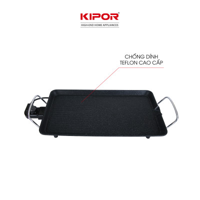 Bếp nướng điện không khói KIPOR KP-GR4828 - Mặt bếp lớn phủ chống dính WHITFORD của USA cao cấp dễ vệ sinh -Hàng chính hãng
