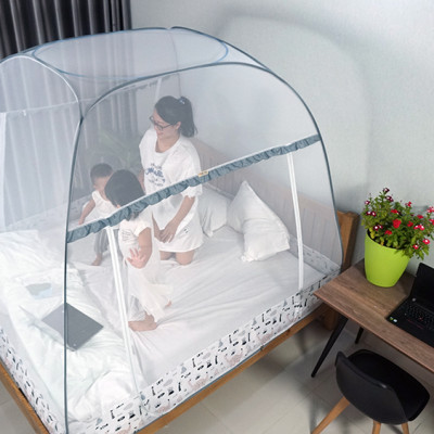 Mùng Chụp Màn Chụp Tự Bung Đỉnh Rộng Cao Cấp 1m6x2m có viền chân - Mộc Miên ( có 2 Cửa)