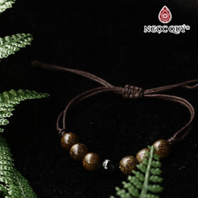 Vòng trầm tốc thắt dây phối đá obsidian - Ngọc Quý Gemstones