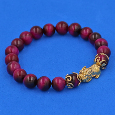 Vòng đeo tay Đá Mắt Hổ Đỏ 8 ly - cẩn Tỳ Hưu Phong Thủy inox vàng VMHOTHHKV8 - hợp mệnh Hỏa, mệnh Thổ