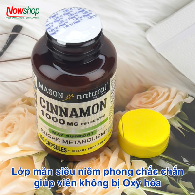 Cinnamon 1000mg Mason Natural Hộp 100 viên ổn định đường huyết hỗ trợ tiểu đường từ Quế nguyên chất