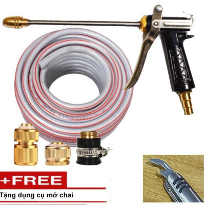  Bộ dây vòi xịt nước rửa xe, tưới cây . tăng áp 3 lần, loại 7m, 10m 206318 đầu đồng, cút đồng, + tặng mở chai