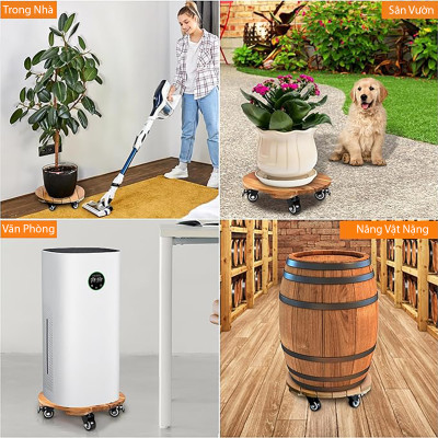 Đế Kê Chậu Cây Có Bánh Xe ANKAN, R30cm Làm Giá Đỡ Kệ Hoa Cây Cảnh, Màu Vàng Nắng, Chịu Tải 150Kg