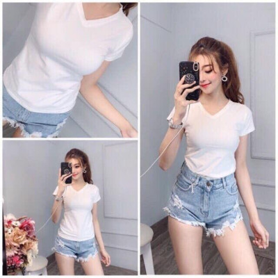 Áo thun cổ tim body thun lạnh hàng có size S,M,L