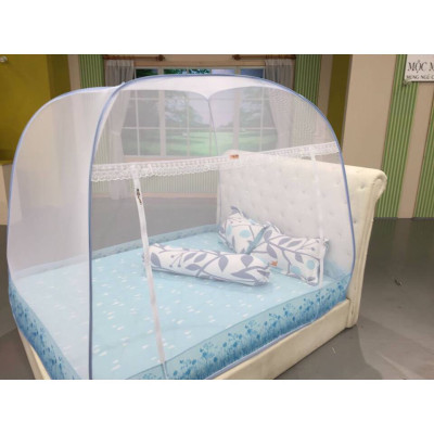 Màn Chụp , Mùng Chụp Cao Cấp Mộc Miên Đỉnh Rộng - Kích Thước 1,6mx2m Trắng Viền Xanh ( Hà Nội )