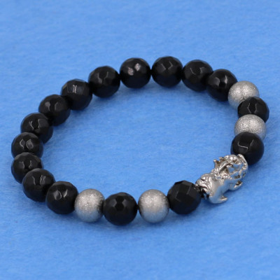 Chuỗi đeo tay thạch anh đen cắt giác 8 ly - cẩn Tỳ Hưu inox bạc VTAEGTHTB8 - hợp mệnh Thủy, mệnh Mộc