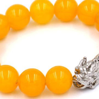 Vòng đeo tay thạch anh vàng 12 ly - cẩn Tỳ Hưu inox VTAVTHT12 - hợp mệnh Kim, mệnh Thổ