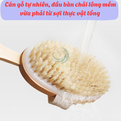 Bàn chải tắm cán dài bằng gỗ tự nhiên - Bàn chải massage cơ thể cao cấp - Cọ tắm khô & ướt cán dài tiện lợi - Bàn chải chà lưng chống tế bào chết - Bàn chải tắm toàn thân spa tại nhà