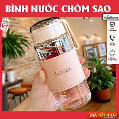 Bình Thuỷ Tinh Có Bọc Da Kèm Dây Đeo In Hình Chòm Sao Ở Nắp Dung Tích 340ml - Giao Màu Ngẫu Nhiên