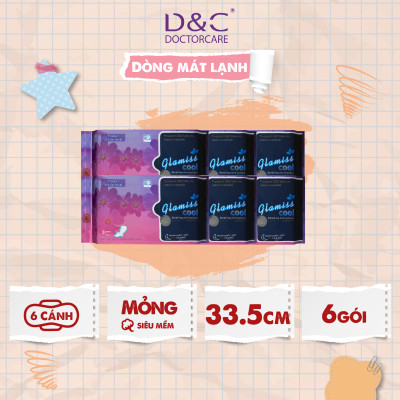 Combo 6 Băng vệ sinh ban đêm Glamiss Cool thảo dược  33.8cm siêu mát siêu khô thoáng