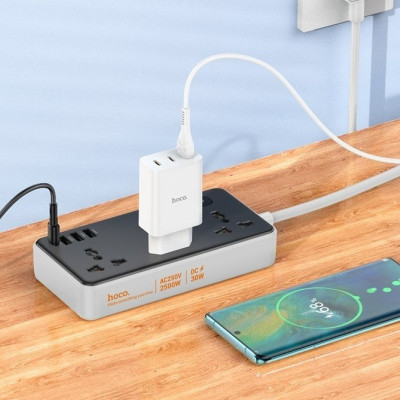 Ổ cắm điện đa năng sạc nhanh PD 30W cổng typeC + QC18W có 3 cổng USB và 1 cổng Type-C có 3 lỗ cắm tải 2500W dây dài 1.5m - Hàng nhập khẩu