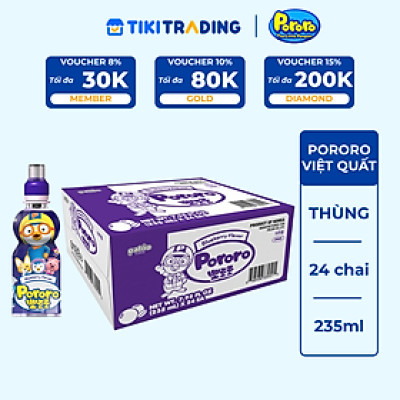 Thùng 24 Chai Nước Uống Pororo Hương Vị Việt Quất 235ml