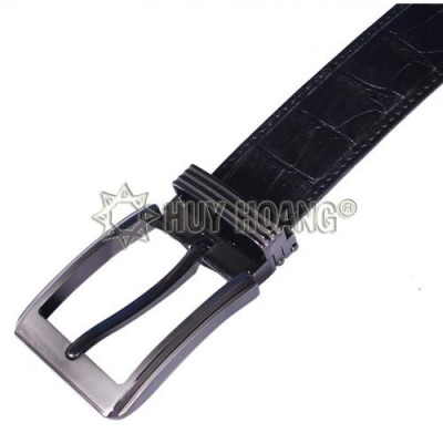 Dây nịt nam da cá sấu Huy Hoàng viền da 4P đầu kim màu đen HC4823