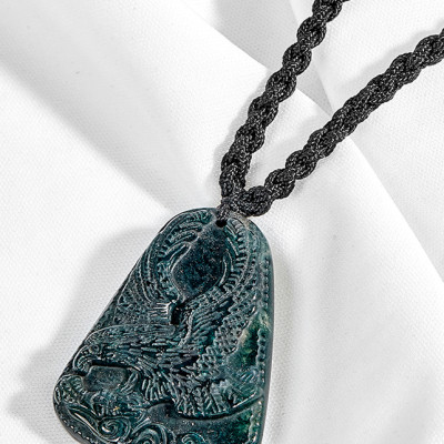 Mặt dây chuyền đại bàng đá chalcedony xanh đen Ngọc Quý Gemstones