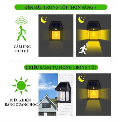 Bộ 2 Đèn Trang Trí Cổng Năng Lượng Mặt Trời – Gắn Cột, Gắn Tường Tự Động Bật Tắt Loại Tốt