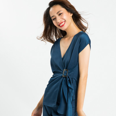 Áo Thắt Eo Áo Kiểu Đẹp Thời trang thiết kế Hity TOP089 (Xanh Thủy Thủ Sailor)