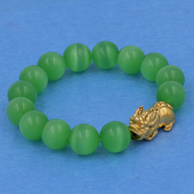 Chuỗi đeo tay đá mắt mèo xanh lá 12 ly - cẩn Tỳ Hưu inox vàng VMEXLTHV12 - hợp mệnh Mộc, mệnh Hỏa