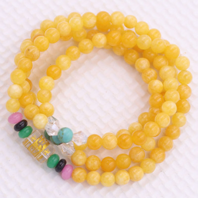 [Mệnh Kim, Thổ] Bộ Vòng Chuỗi, Tràng Hạt 108 Hạt 6 Ly Đá Ngọc Tủy Vàng Charm Lục Tự Chân Ngôn - Tràng Chuỗi Niệm Phật - An Yên - Thịnh Vượng - May Mắn - Tài Lộc