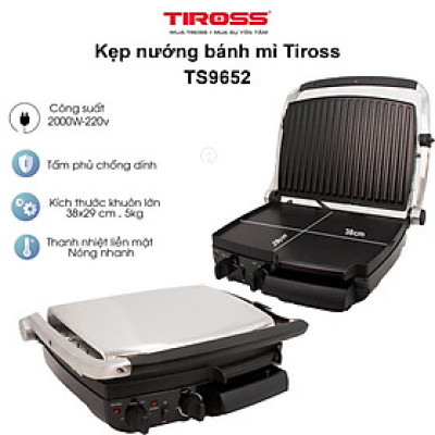 Kẹp Nướng Điện Đa Năng Tiross TS9652 (2000W) - Hàng chính hãng