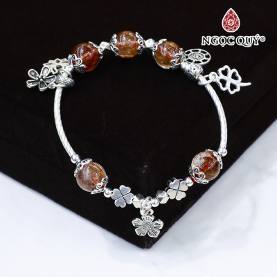 Vòng thạch anh tóc đỏ phối charm bạc mệnh hỏa, thổ - Ngọc Quý Gemstones