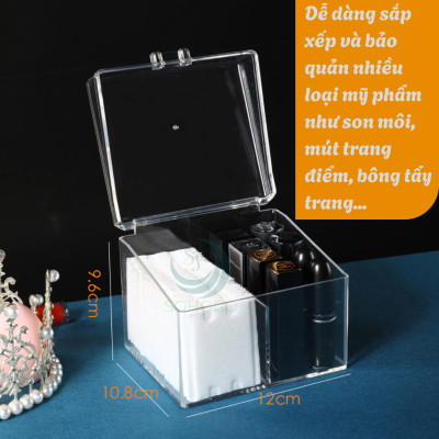 Hộp Đựng Mỹ Phẩm Đa Năng Trong Suốt- Hộp Nhựa Trong Đựng Son, Mút Trang Điểm, Bông Tẩy Trang- Hộp Đựng Mỹ Phẩm Có Nắp Sang Trọng- Hộp Trang Điểm Mini Gọn Gàng- Hộp Đựng Đồ Makeup Chia Ngăn Tiện Lợi