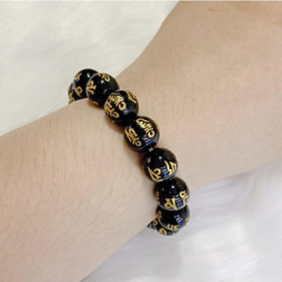 Vòng tay Phong Thủy đá Poly Đen khắc Kinh Phật Thiên Nhiên Cao Cấp Đ.V.U0025 (Có 04 Ly)