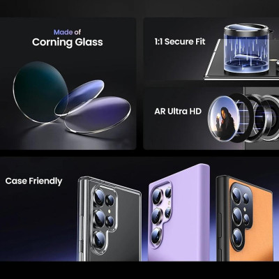 Tấm dán kính cường lực Camera cho Samsung Galaxy S25 Ultra / S23 Ultra / S24 Ultra hiệu KUZOOM AR - công nghệ kế dính tự động, mặt kính AGC sắc nét với độ cứng 9H, trang bị khung tự dán dễ dàng tự dán ở nhà - Hàng nhập khẩu