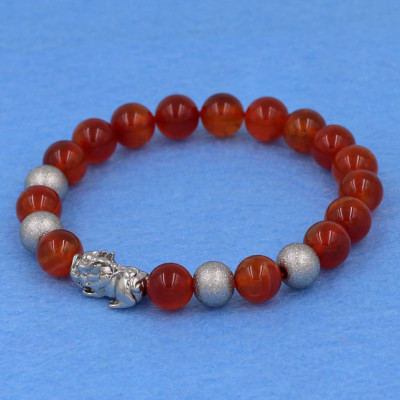 Chuỗi đeo tay đá vân rồng đỏ 8 ly - cẩn Tỳ Hưu inox bạc VVROTHTB8 - hợp mệnh Hỏa, mệnh Thổ