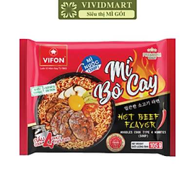 VIFON - Mì Vifon nấu 4 phút hương vị Bò cay, Mì Bò cay Vifon mì nấu Vifon bò cay, Mì nấu bò cay Vifon (105g/gói)