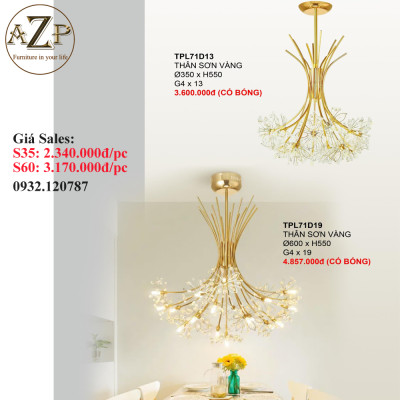 ĐÈN THẢ TRẦN PHA LÊ / ĐÈN THÔNG TẦNG TRANG TRÍ PHÒNG KHÁCH / PHÒNG NGỦ / CẦU THANG / KHÔNG GIAN SANG TRỌNG AZP-71 phong cách đương đại, hàng nhập khẩu AZP