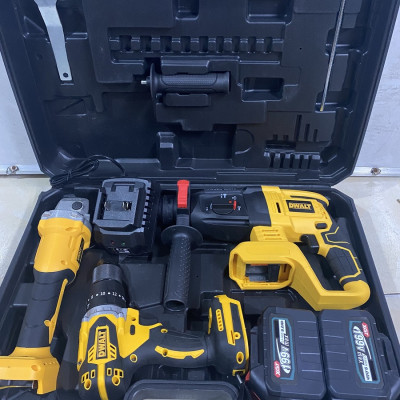 Bộ Combo Máy Khoan Đục Bê Tông, Máy Mài Và Máy Khoan Pin Dùng Pin 199V, 2 Pin 15Cell, Động Cơ Không Chổi Than, Bảo Hành 12 Tháng (Tặng kèm hộp đựng)