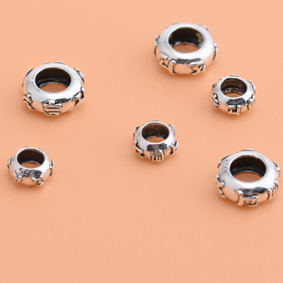 Combo 4 cái charm bạc chặn hạt họa tiết lục tự minh chú chữ nổi - Ngọc Quý Gemstones