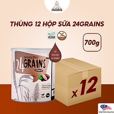 Thùng 12 Hộp Sữa Hạt Từ Gạo Lứt Hữu Cơ Nảy Mầm 24Grains Vị Socola Tự Nhiên Cho Trẻ Từ 3 Tuổi & Cả Gia Đình
