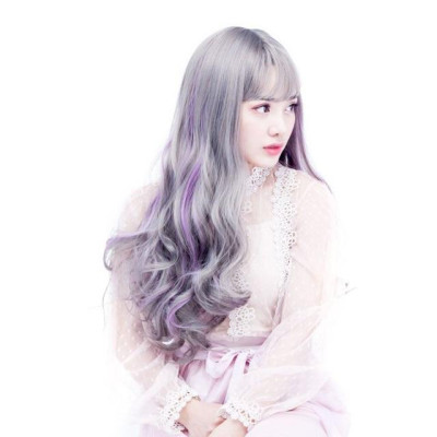 Tóc giả xám line tím cao cấp- tặng lưới chùm tóc