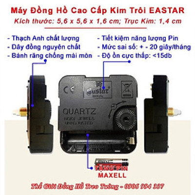 Đồng Hồ Treo Tường KIM TRÔI EASTAR Chữ nhật - Viền Mỏng Số Nổi 3D - Bảo Hành 1 Năm - Tặng Pin Maxell