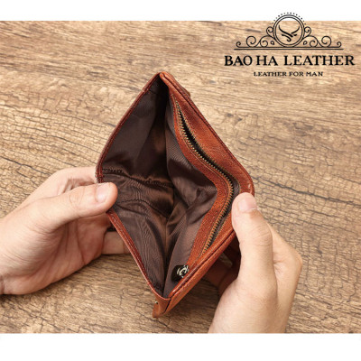 Ví Đứng Nam Da Bò Cao Cấp BHM1249 Mềm Mại - Bền Bỉ, Chống Xước - Chống Nhăn Tốt, Thiết Kế Cổ Điển, Dáng Đứng - Gập 2, Ngăn Đựng Tiền Có Khóa Kéo, Nhiều Ngăn Để Giấy Tờ Tiện Dụng