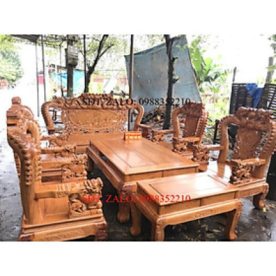 Bộ Bàn Ghế Gỗ Phòng Khách Rồng Đỉnh Gỗ Gõ Đỏ 10 món