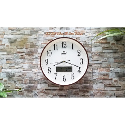 Đồng Hồ Treo Tường KIM TRÔI EASTAR Tròn Kim Điện tử - LỊCH Vạn Niên và NHIỆT KẾ Điện tử - Mặt Trắng – Tặng 2 Pin Maxell