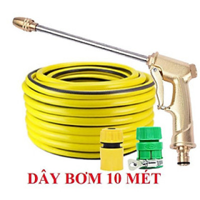 Bộ dây vòi xịt nước rửa xe, tưới cây . tăng áp 3 lần, loại 7m, 10m 206701-3 đầu đồng, cút,nối vàng+ tặng mở chai