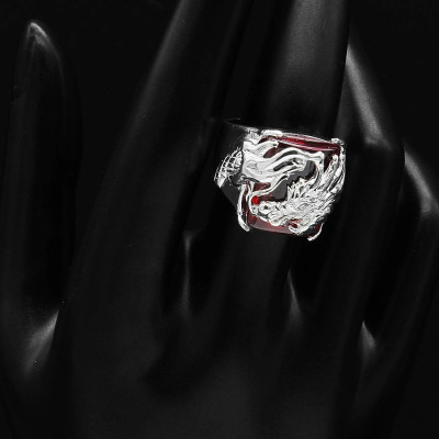 Nhẫn Nam Bạc Hiểu Minh NA361 - Rồng Ôm Ngọc Đỏ - Bảo Hành Vĩnh Viễn ( Hàng Chính Hãng )