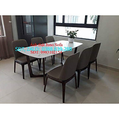 Bàn ăn 6 ghế mặt đá vân mây Bình Long Sofa 1m6 x 80 cm